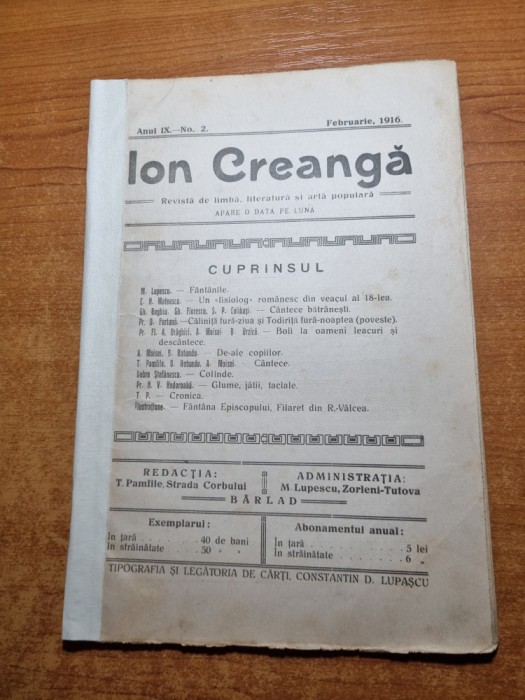 revista ion creanga - februarie 1916-cantece batranesti,cantece,colinde,glume