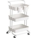 SONGMICS Carucior de depozitare pe roti, pentru bucatarie sau baie, cu 3 nivele, 42x34x86 cm, alb Household NewTrend