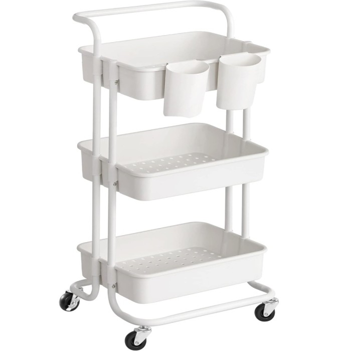 SONGMICS Carucior de depozitare pe roti, pentru bucatarie sau baie, cu 3 nivele, 42x34x86 cm, alb Household NewTrend