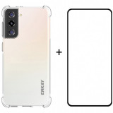 Pachet promotional Enkay pentru Samsung Galaxy S21+ 5G, Husa TPU transparenta Antisoc + Folie Protectie Ecran, 0.26mm, 9H, 2.5D,Full Glue, Full Face