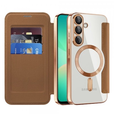 Husa MagSafe pentru Samsung Galaxy A26 A266, Techsuit, SmartMag Book, Maro foto