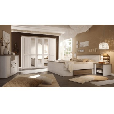 Set dormitor (pat, 2 noptiere, dulap), stejar truffle sonoma/ pin alb, LUMERA 200 x 180 cm foto