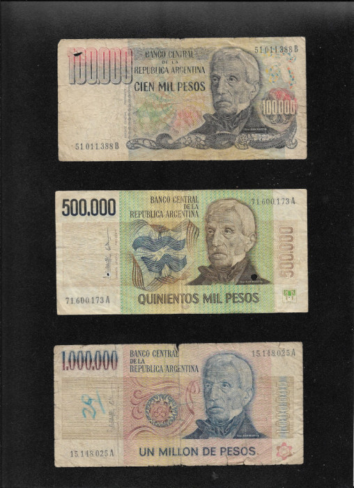 Rar! Set Argentina 100000 + 500000 + 1000000 pesos (cele din imagini)