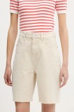 Tommy Jeans pantaloni scurți jeans culoarea bej, uni, high waist, DW0DW21646