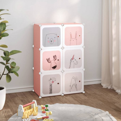 vidaXL Dulap de depozitare cub pentru copii, 6 cuburi, roz, PP foto