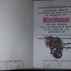 Carte veche Copii ,Munchhausen,GOTTFRIED BURGER,ilustratii STAN DONE,1977,T.GRAT