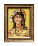 Cumpara ieftin Tablou pictat manual inramat - Tanara cu salba - 30x23cm ulei panza, reproducere Nicolae Grigorescu