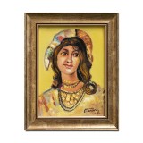 Tablou pictat manual inramat - Tanara cu salba - 30x23cm ulei panza, reproducere Nicolae Grigorescu