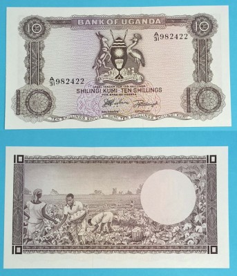 Uganda (p#2) 10 Shillings 1966 &amp;#039;Bumbac&amp;#039; UNC serie: A/31 982422 foto