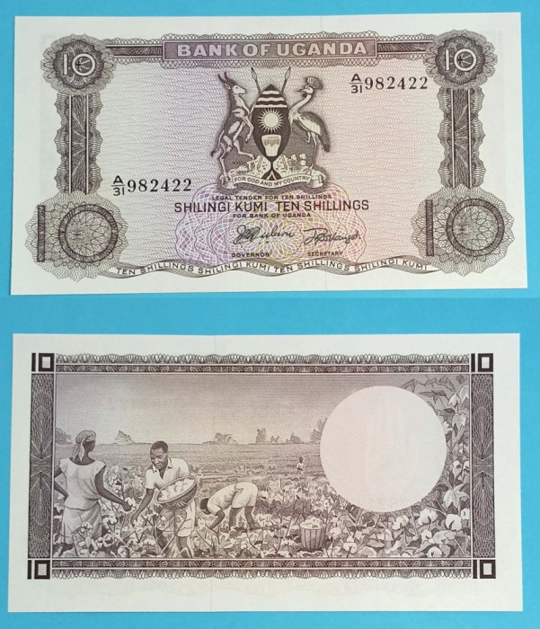 Uganda (p#2) 10 Shillings 1966 &#039;Bumbac&#039; UNC serie: A/31 982422