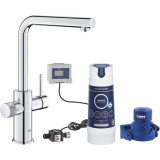 Baterie de bucatarie Grohe Blue Pure Vento 30579000, 3/8&amp;#039;&amp;#039;, filtrare apa, pipa inalta, tip L, dus extractabil, 600 l filtru, Crom