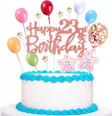 Set de 15 decoratiuni pentru decorare tort la 23ani Ouceanwin, multicolor, plastic/hartie