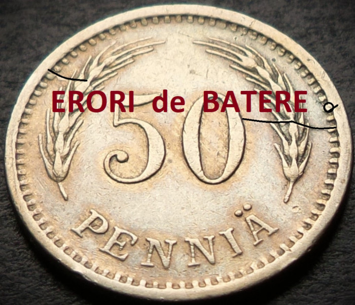 Moneda istorica 50 PENNIA - FINLANDA, anul 1923 *cod 4462 = erori matrita!