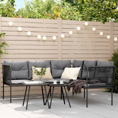 vidaXL Set canapea de grădină cu perne, negru, oțel și textilenă 3283740 foto