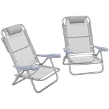 Outsunny Set 2 Scaune de Camping Pliabile cu Tetieră Căptușită și Spătar Reglabil &icirc;n 6 Poziții, 62x65x80 cm, Gri Deschis | Aosom Romania
