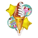 Aranjament baloane tematica Happy Birthday, forma inghetata, set 5 bucati, Oem