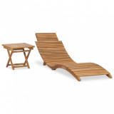 Șezlong de soare pliabil cu masă, lemn masiv de tec, vidaXL