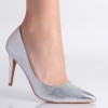 Pantofi Dama Argintii Toc 9.5cm Piele Ecologica Sclipici Selen Marimea 35 Stiletto Eleganti Varf Ascutit