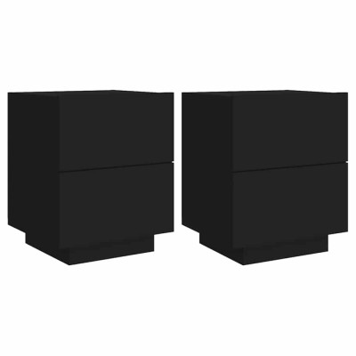 Noptiere cu lumini LED, 2 buc., negru, lemn prelucrat foto