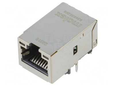 Soclu RJ45 cu LED aurit ecranat pentru PCB foto