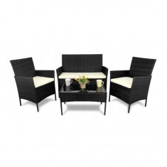 Set mobilier gradina/terasa, poliratan, negru cu perne crem, 1 masa, 2 fotolii, 1 canapea, Medi GartenVIP DiyLine foto