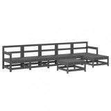 Set mobilier de gradina, 7 piese, gri, lemn masiv de pin