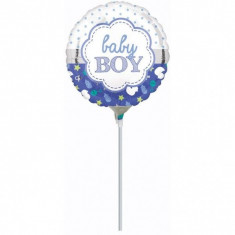 Balon Botez Mini Folie 23 cm Baby Boy Alb Bleu foto