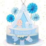 Set de 6 decoratiuni pentru tort Kuaowt, lemn/hartie, albastru