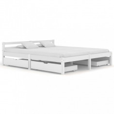 vidaXL Cadru de pat cu 4 sertare, alb, 160 x 200 cm, lemn masiv de pin foto