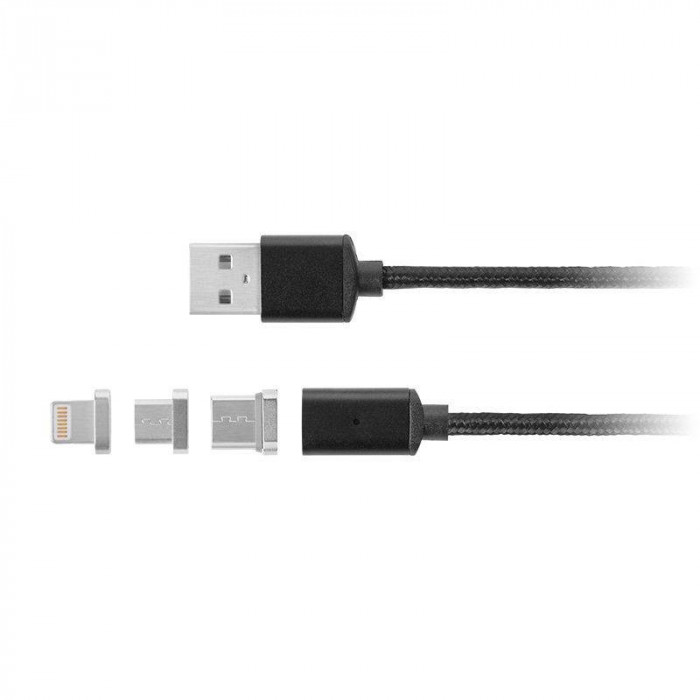 Cablu USB magnetic micro USB / Lightning 1m negru Kruger&amp;Matz