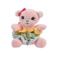 Ursulet din plus cu fundita si 3 elastice de par, 15 cm, Roz, ATU-088381