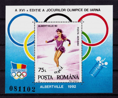 RO 1992 LP 1275 &amp;quot;JO Iarna , Albertville&amp;quot; , colita 269 , MNH foto