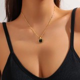 Bijuterie Eleganta - Lant Femei Cu Pandantiv Negru, Placat Aur 14K - L71GA