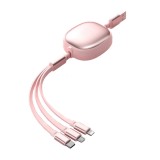 Cablu Retractabil Universal pentru Telefon, Flippy, Universal 3in1 pentru Orice Tip de Telefon, Micro-USB, Lightning, TYPE-C, 1.2M, Roz