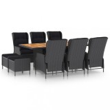 vidaXL Set mobilier exterior cu perne, 9 piese, gri &icirc;nchis, poliratan