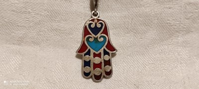 argint MEDALION MANA MAICII DOMNULUI HAMSA in email EGIPT vechi UNIC SPLENDID foto