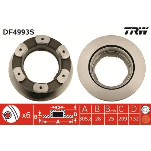 Set discuri frana spate TRW, IVeco Daily IV, 2006-2012, Daily V, 2011-2014, Daily Vi, 03.2014-, spate; puntea spate