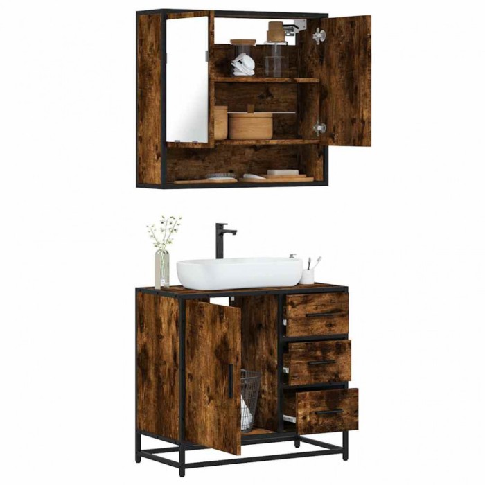 vidaXL Set mobilier de baie, 2 piese, stejar fumuriu, lemn prelucrat 3300927