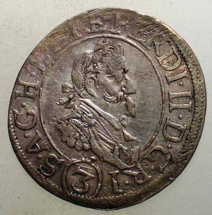 G.321 AUSTRIA FERDINAND II 3 KREUZER 1629 ARGINT