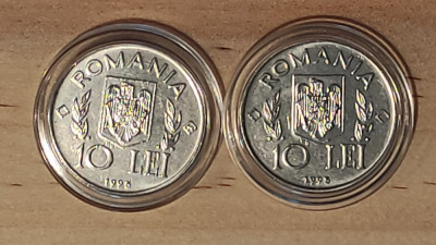 Romania -set aniversar FAO- 2x 10 lei 1995 cu si fara N in diamant - UNC capsule foto