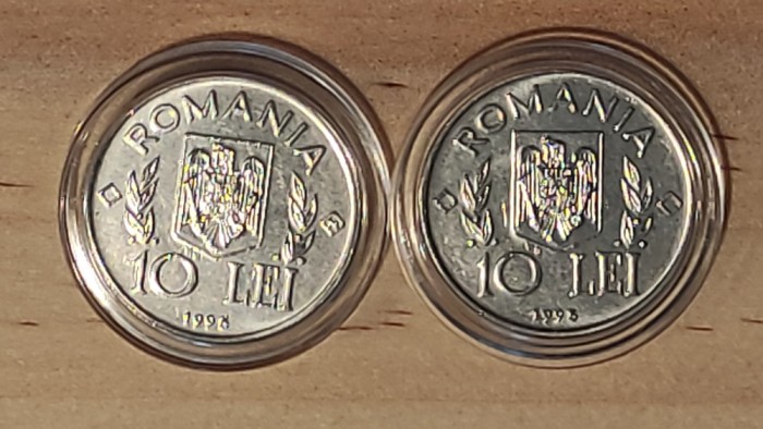 Romania -set FAO- 2x 10 lei 1995 cu si fara N in diamant -necirculate in capsule