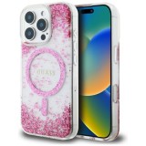 Husa pentru iPhone 16 Pro - Guess Hardcase Resin Bottom Glitter MagSafe (GUHMP16LRGRGEP) - Pink