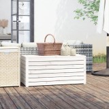 Lada Depozitare Gradina vidaXL, Lemn Pin Masiv, 101x50.5x46.5 cm, Alba - Cutie Exterior, Bancă Depozitare Unelte, Jucarii, Perne