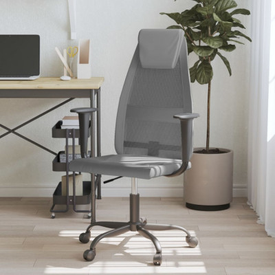 vidaXL Scaun birou reglabil &amp;icirc;n &amp;icirc;nălțime, gri, piele artificială/plasă foto