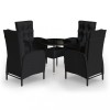 Set bistro de gradina, 5 piese, negru, poliratan