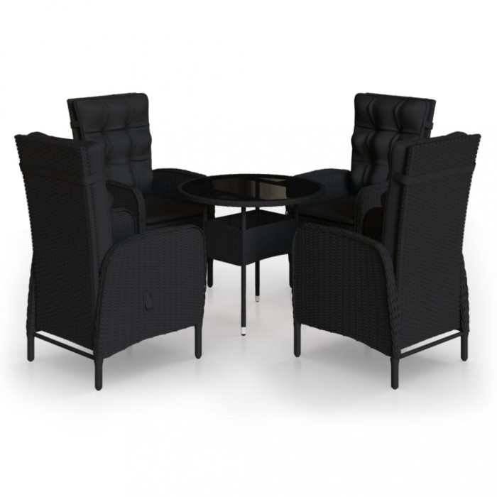Set bistro de gradina, 5 piese, negru, poliratan