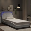 Cadru de pat cu lumini LED, alb, 90x190 cm, piele ecologică