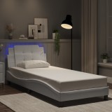 vidaXL Cadru de pat cu lumini LED, alb, 90x200 cm, piele ecologică