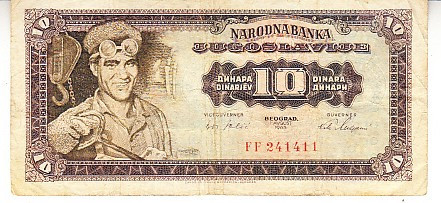 M1 - Bancnota foarte veche - Fosta Iugoslavia - 10 dinarI - 1965