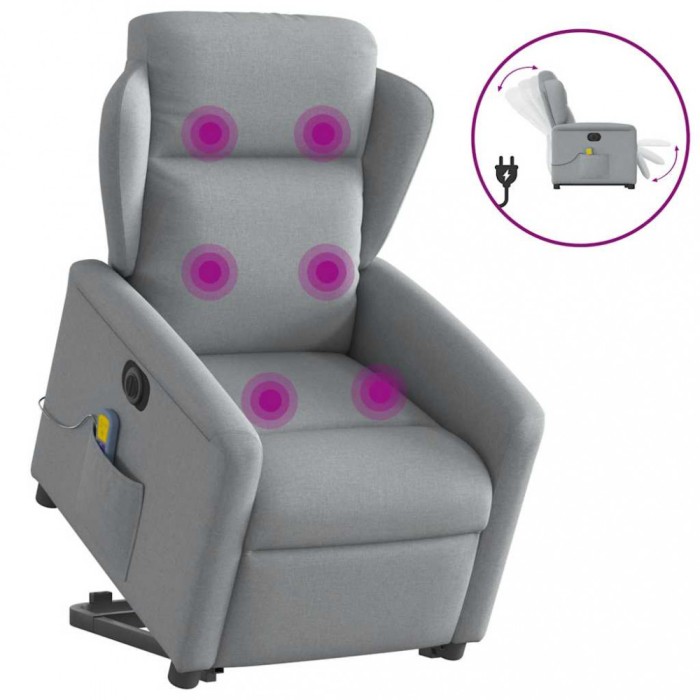 vidaXL Fotoliu electric masaj rabatabil cu ridicare, gri &icirc;nchis textil